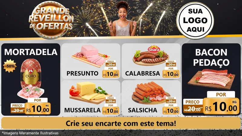 Modelo de TV para TV Horizontal com o tema Grande Réveillon de Ofertas para Frios e Laticínios