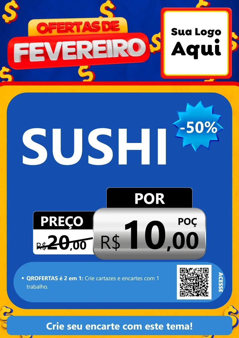 Modelo de Cartaz para Cartaz A4 Vertical com o tema Ofertas de Fevereiro para Comida japonesa