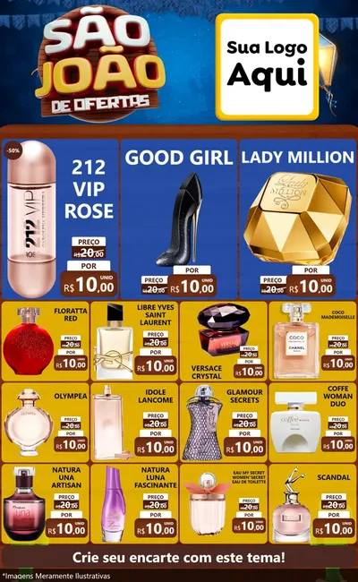 Modelo de Encarte para Encarte Grande com o tema São João Ofertas Imbatíveis! - Junina para Perfumes