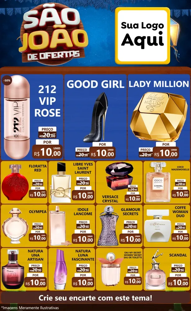 Modelo de Encarte para Encarte Grande com o tema São João Ofertas Imbatíveis! - Junina para Perfumes