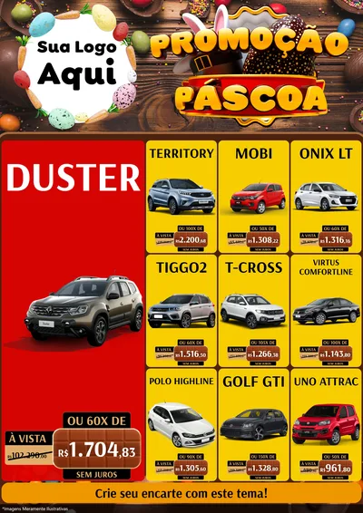 Modelo de Encarte para Encarte A4 Vertical com o tema Promoção Páscoa para Concessionaria de Carros