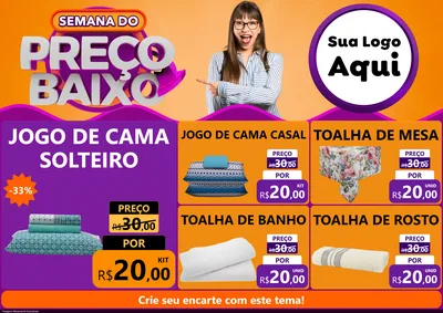 Modelo de Encarte para Encarte A4 Horizontal com o tema Semana do Preço Baixo para Cama, Mesa e Banho