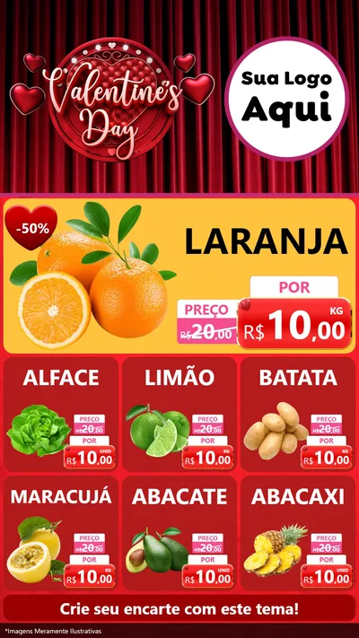 Modelo de Rede Social para Stories com o tema Valentine's Day para Hortifrúti