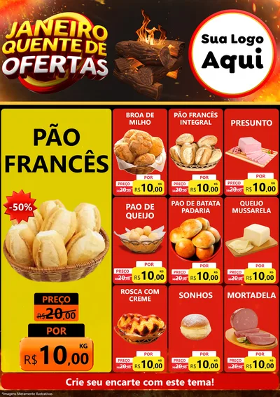Modelo de Encarte para Encarte A4 Vertical com o tema Janeiro Quente de Ofertas para Padaria
