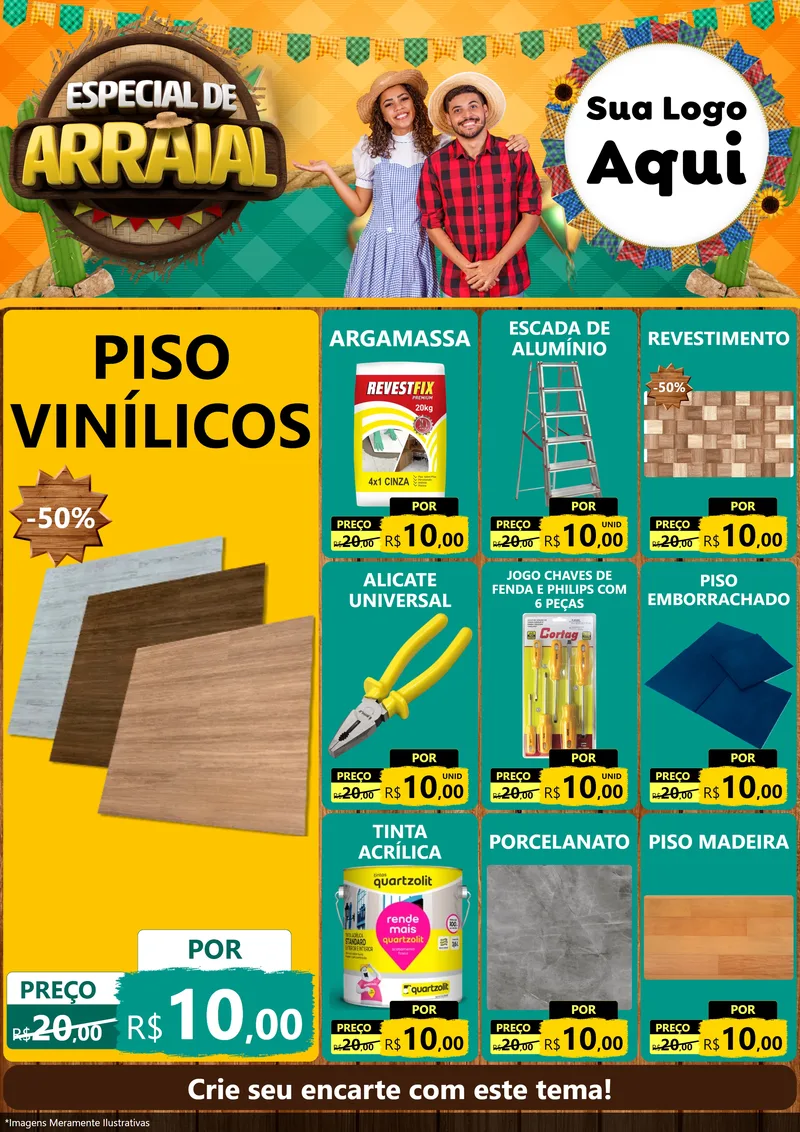 Modelo de Encarte para Encarte A4 Vertical com o tema Especial De Arraial para Material para Construção