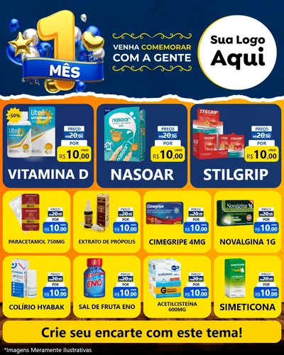 Modelo de Rede Social para Feed Instagram com o tema Um Mês de Aniversário para Farmácia