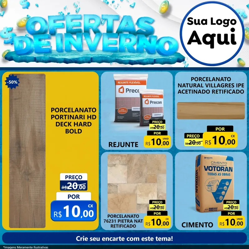 Modelo de Rede Social para Feed Facebook com o tema Ofertas de Inverno para Pisos e revestimentos