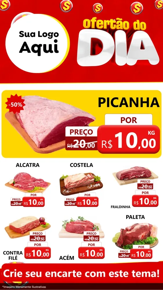 Modelo de Rede Social para Stories com o tema Ofertão do dia para Açougue