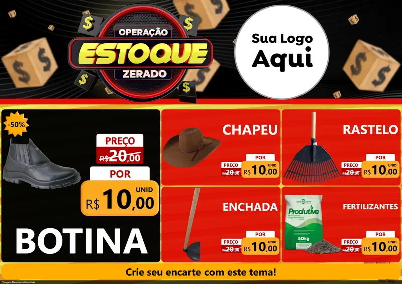 Modelo de Encarte para Encarte A4 Horizontal com o tema Operação Estoque Zerado para Agropecuária
