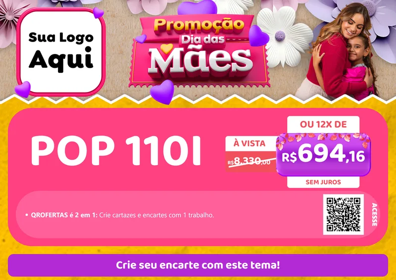 Modelo de Cartaz para Cartaz A4 Horizontal com o tema Promoção Dia das Mães para Concessionaria de Motos
