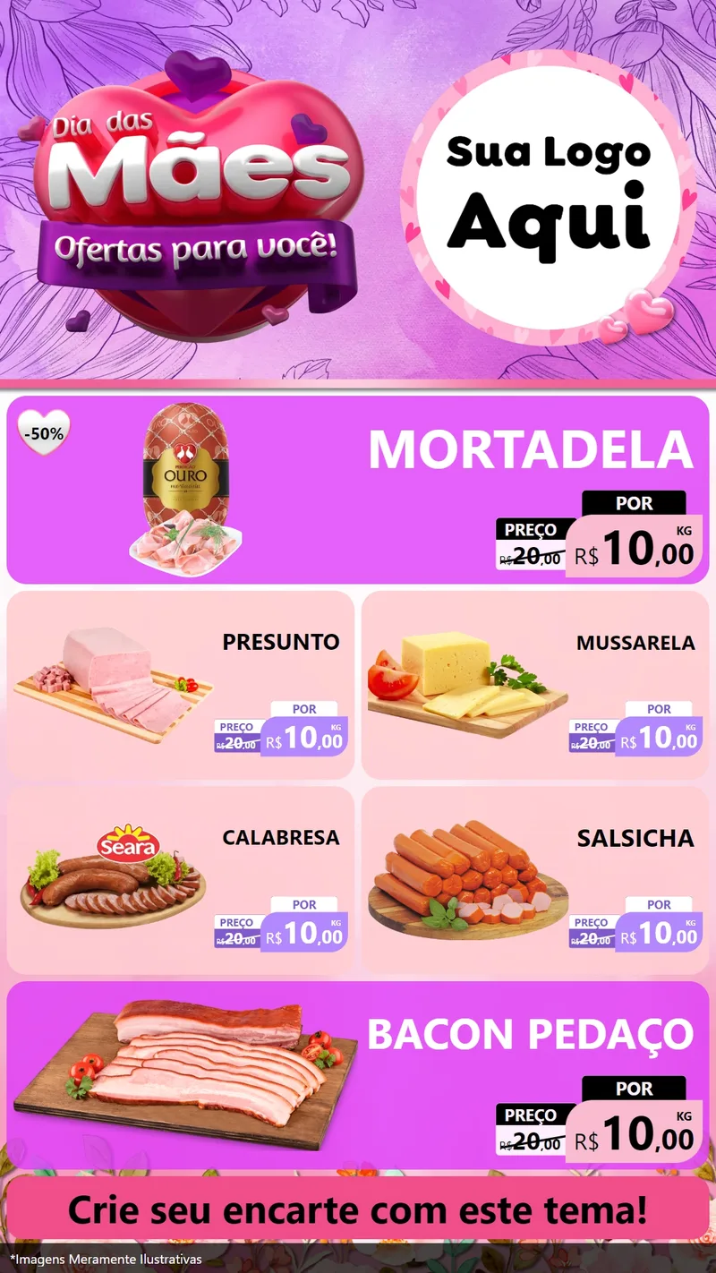 Modelo de TV para TV Vertical com o tema Dia das Mães Ofertas para Você! para Frios e Laticínios