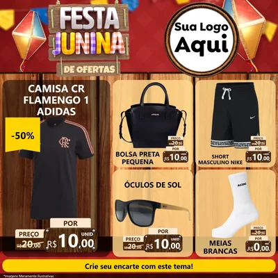 Modelo de Rede Social para Feed Facebook com o tema Festa Junina de Ofertas para Roupas e acessórios