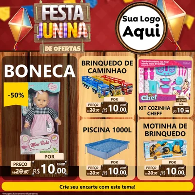 Modelo de Rede Social para Feed Facebook com o tema Festa Junina de Ofertas para Brinquedos