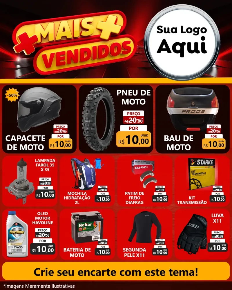 Modelo de Rede Social para Feed Instagram com o tema Mais Vendidos para Moto peças