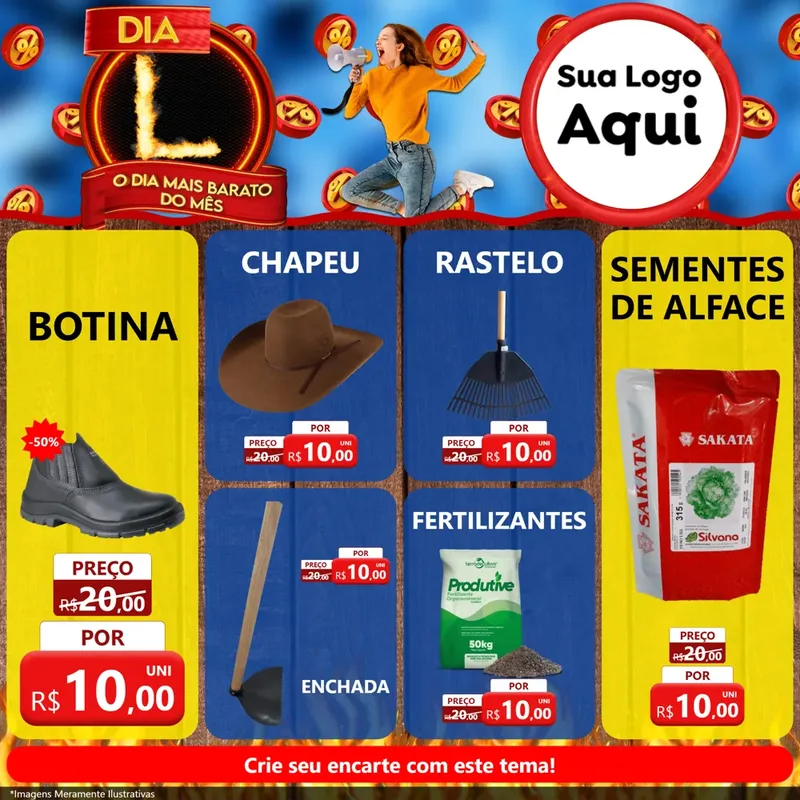 Modelo de Rede Social para Feed Facebook com o tema Dia L - O Dia Mais Barato Do Mês para Agropecuária