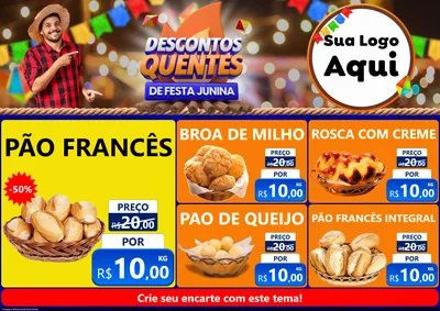 Modelo de Encarte para Encarte A4 Horizontal com o tema Descontos Quentes de Festa Junina para Padaria
