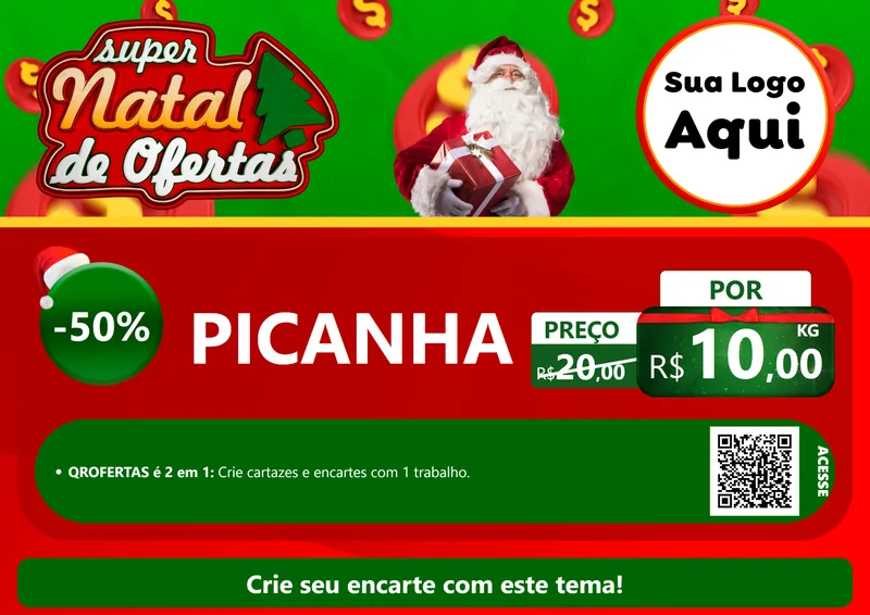Modelo de Cartaz para Cartaz A4 Horizontal com o tema Super Natal de Ofertas para Açougue
