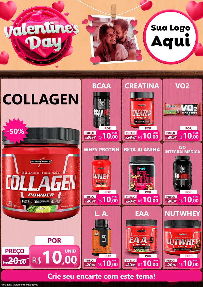 Modelo de Encarte para Encarte A4 Vertical com o tema Valentine's Day para Suplementos alimentares
