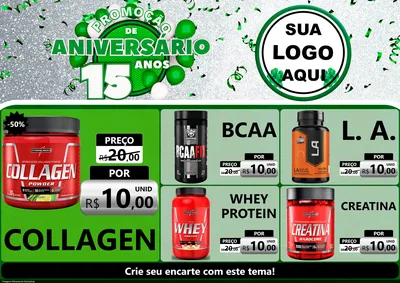 Modelo de Encarte para Encarte A4 Horizontal com o tema Promoção de Aniversário - 15 Anos para Suplementos alimentares