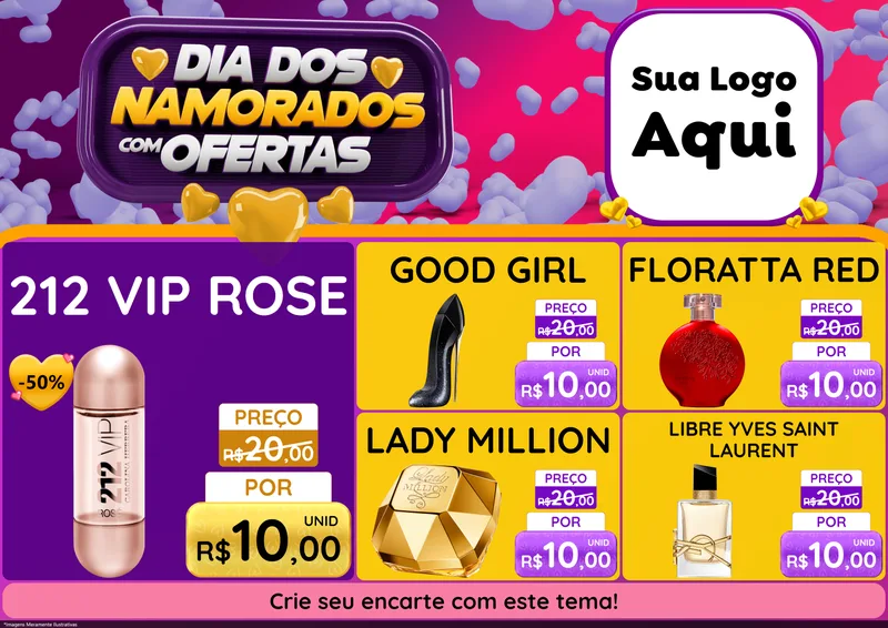 Modelo de Encarte para Encarte A4 Horizontal com o tema Dia Dos Namorados Com Ofertas para Perfumes