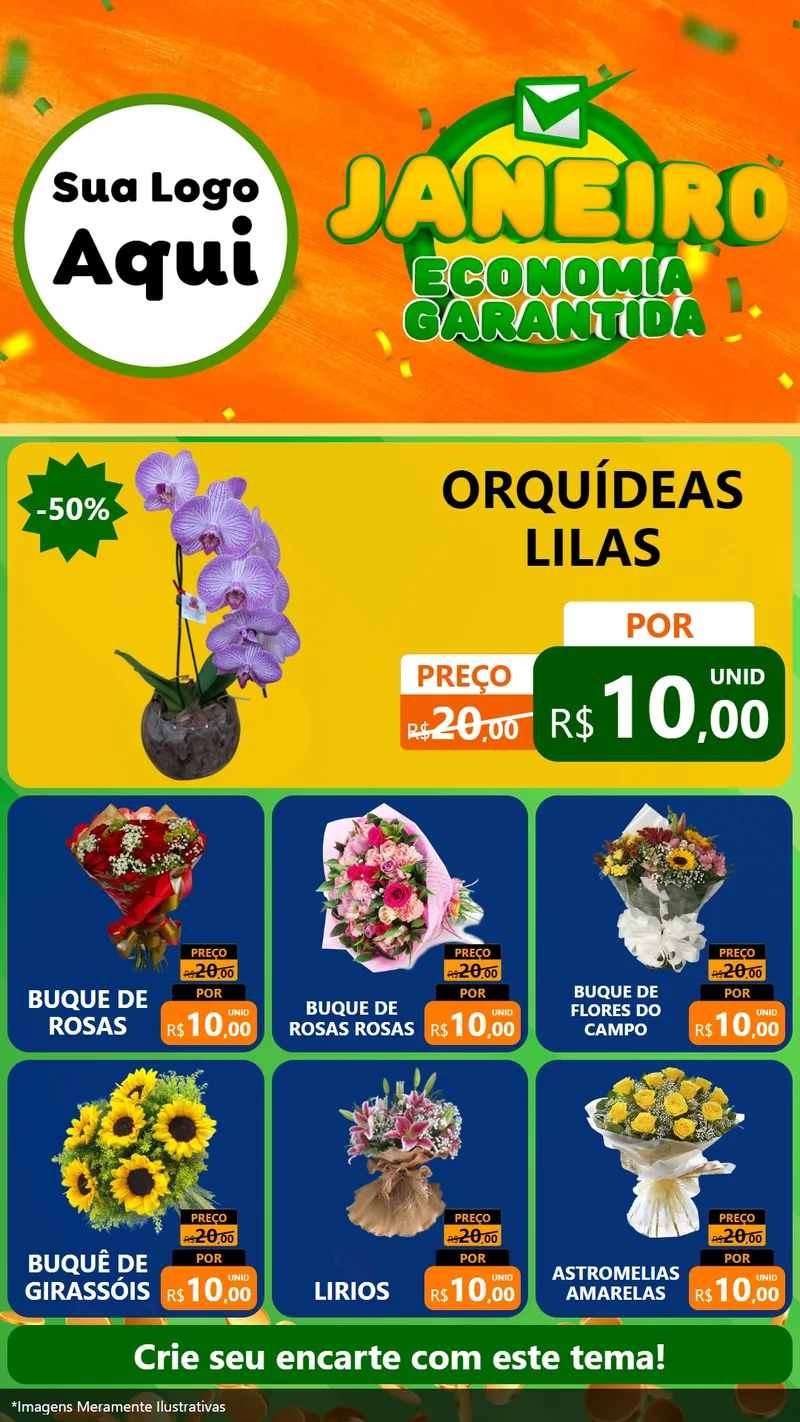 Modelo de Rede Social para Stories com o tema Janeiro - Economia Garantida para Floricultura e jardim