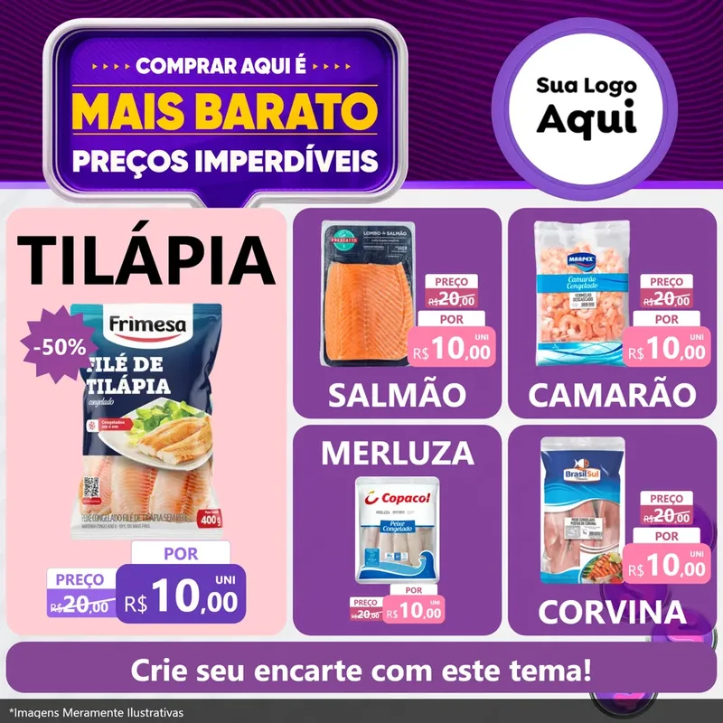 Modelo de Rede Social para Feed Facebook com o tema Mais Barato para Peixaria