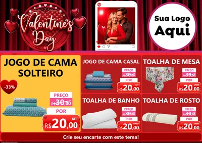 Modelo de Encarte para Encarte A4 Horizontal com o tema Valentine's Day para Cama, Mesa e Banho