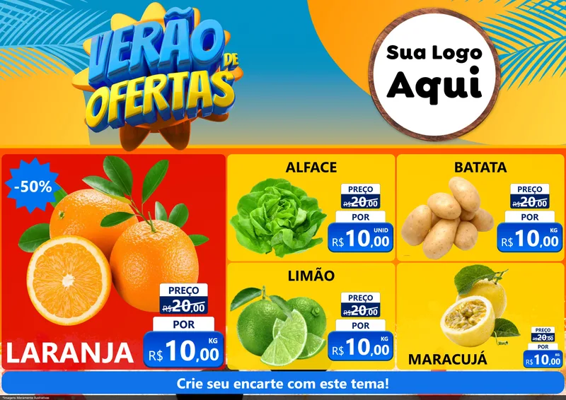 Modelo de Encarte para Encarte A4 Horizontal com o tema Verão de Ofertas para Hortifrúti