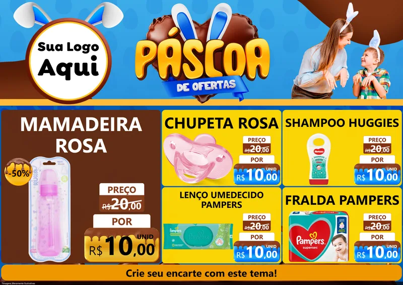 Modelo de Encarte para Encarte A4 Horizontal com o tema Páscoa de Ofertas para Bebês