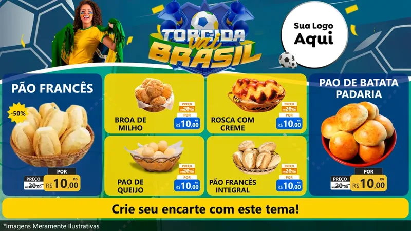 Modelo de TV para TV Horizontal com o tema Torcida Vai Brasil - Copa para Padaria