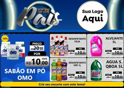 Modelo de Encarte para Encarte A4 Horizontal com o tema Sorteio Dia Dos Pais para Produtos de Limpeza