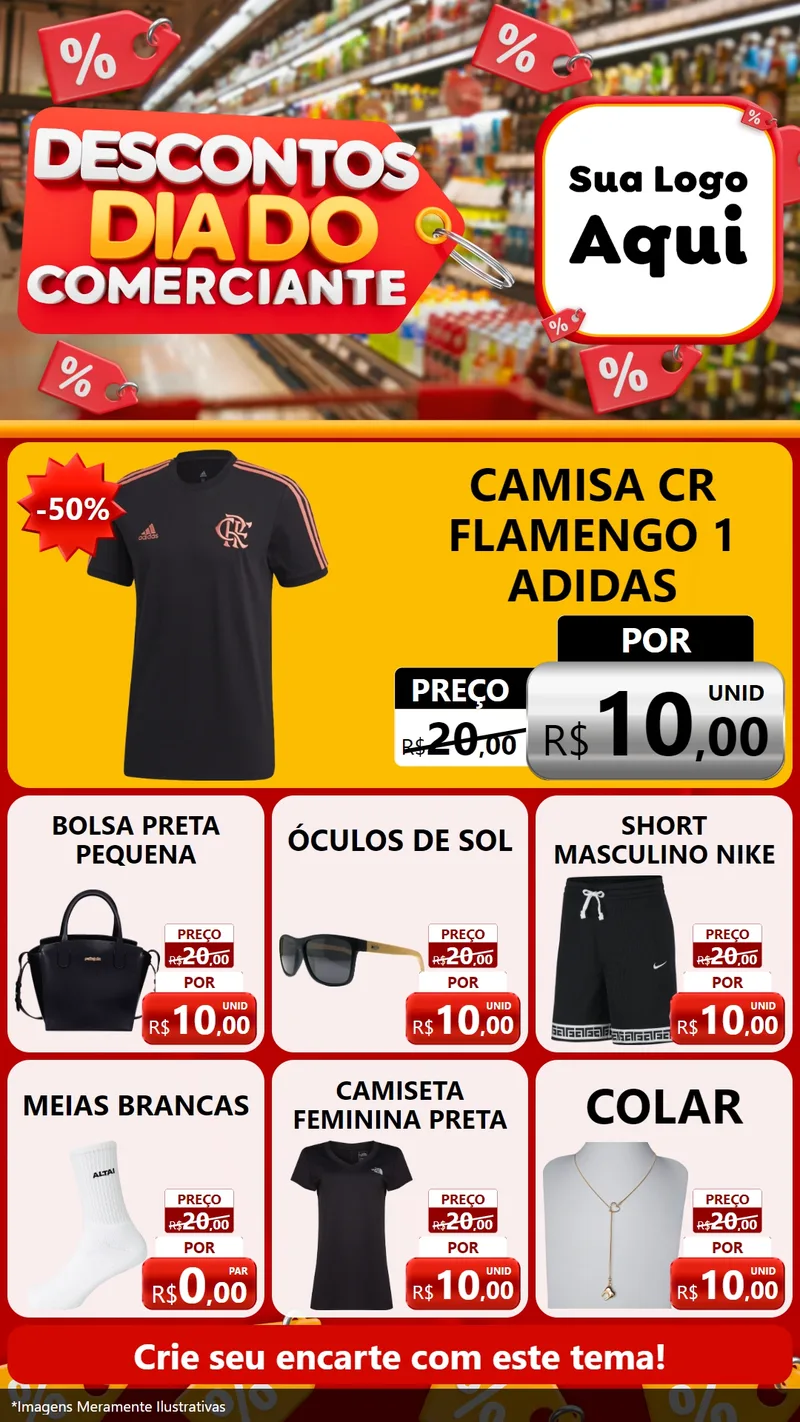 Modelo de Rede Social para Stories com o tema Descontos Dia do Comerciante para Roupas e acessórios