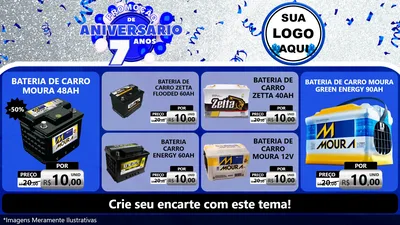 Modelo de TV para TV Horizontal com o tema Promoção de Aniversário - 7 Anos para Baterias Elétricas
