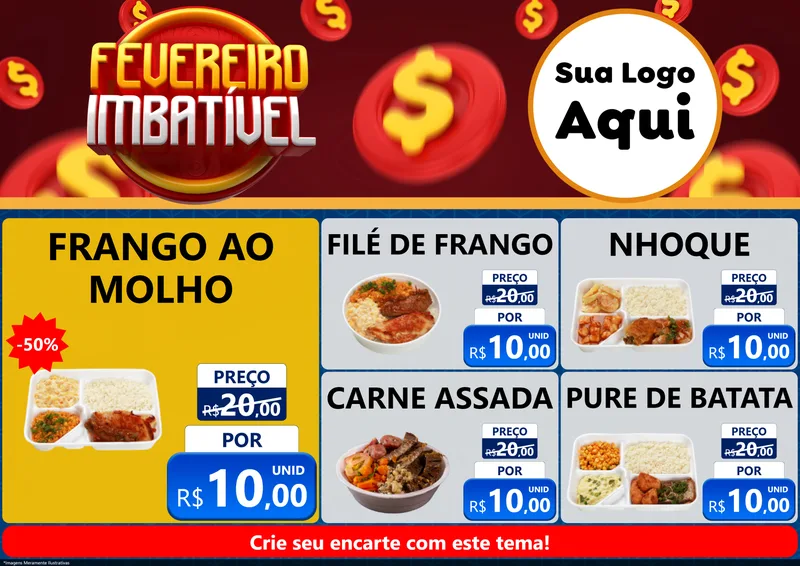 Modelo de Encarte para Encarte A4 Horizontal com o tema Fevereiro Imbatível para Restaurante