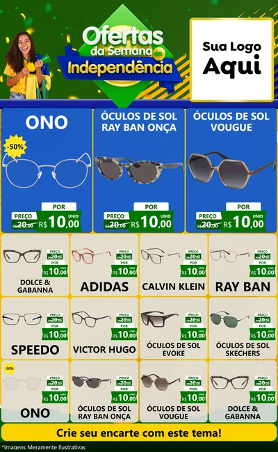 Modelo de Encarte para Encarte Grande com o tema Ofertas da Semana da Independência para Óticas