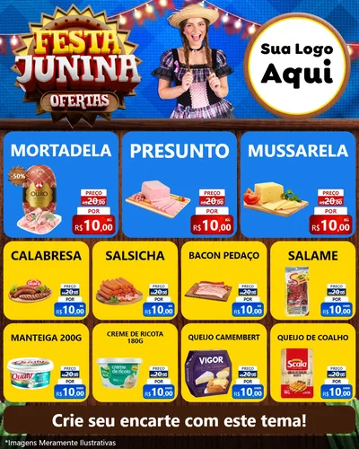 Modelo de Rede Social para Feed Instagram com o tema Festa Junina Ofertas para Frios e Laticínios