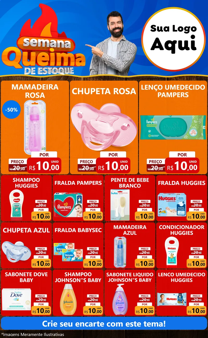 Modelo de Encarte para Encarte Grande com o tema Semana Queima de Estoque para Bebês