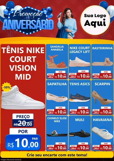 Modelo de Encarte para Encarte A4 Vertical com o tema Promoção de Aniversário para Calçados