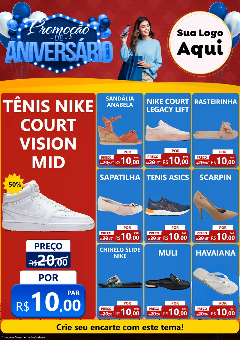 Modelo de Encarte para Encarte A4 Vertical com o tema Promoção de Aniversário para Calçados