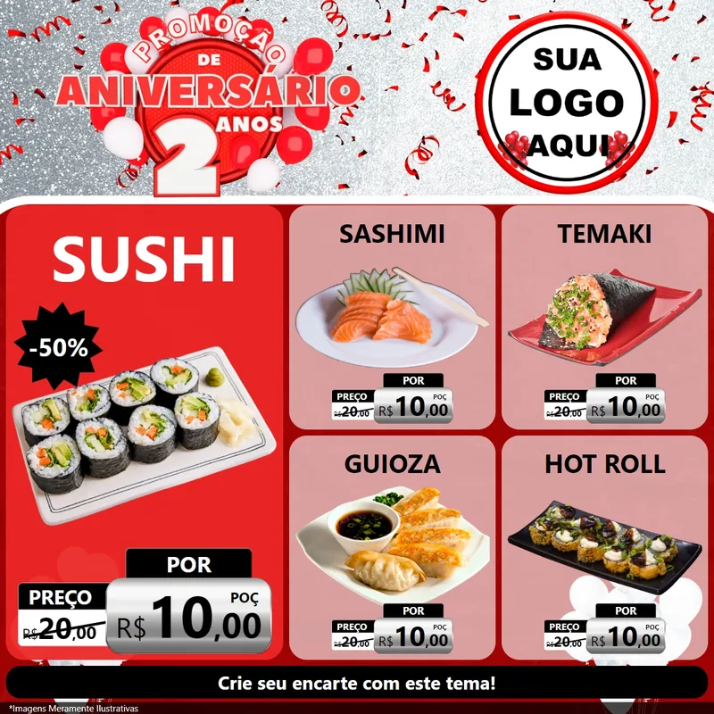 Modelo de Rede Social para Feed Facebook com o tema Promoção de Aniversário - 2 Anos para Comida japonesa