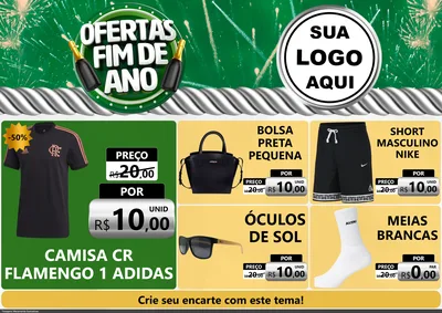 Modelo de Encarte para Encarte A4 Horizontal com o tema Ofertas Fim de Ano para Roupas e acessórios
