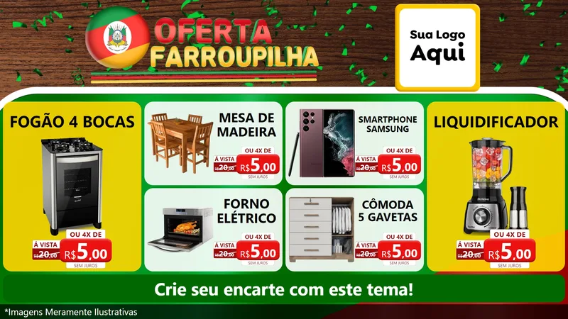 Modelo de TV para TV Horizontal com o tema Oferta Farroupilha para Móveis e Eletro