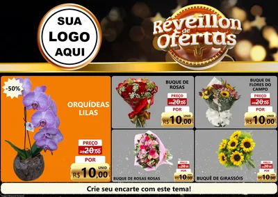 Modelo de Encarte para Encarte A4 Horizontal com o tema Réveillon de Ofertas para Floricultura e jardim
