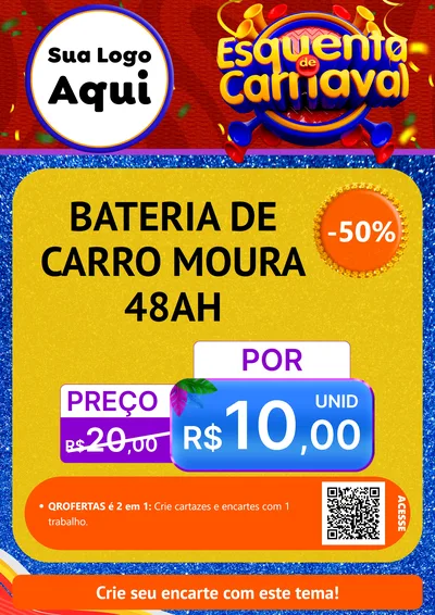 Modelo de Cartaz para Cartaz A4 Vertical com o tema Esquenta de Carnaval para Baterias Elétricas