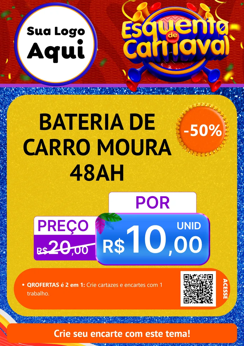 Modelo de Cartaz para Cartaz A4 Vertical com o tema Esquenta de Carnaval para Baterias Elétricas