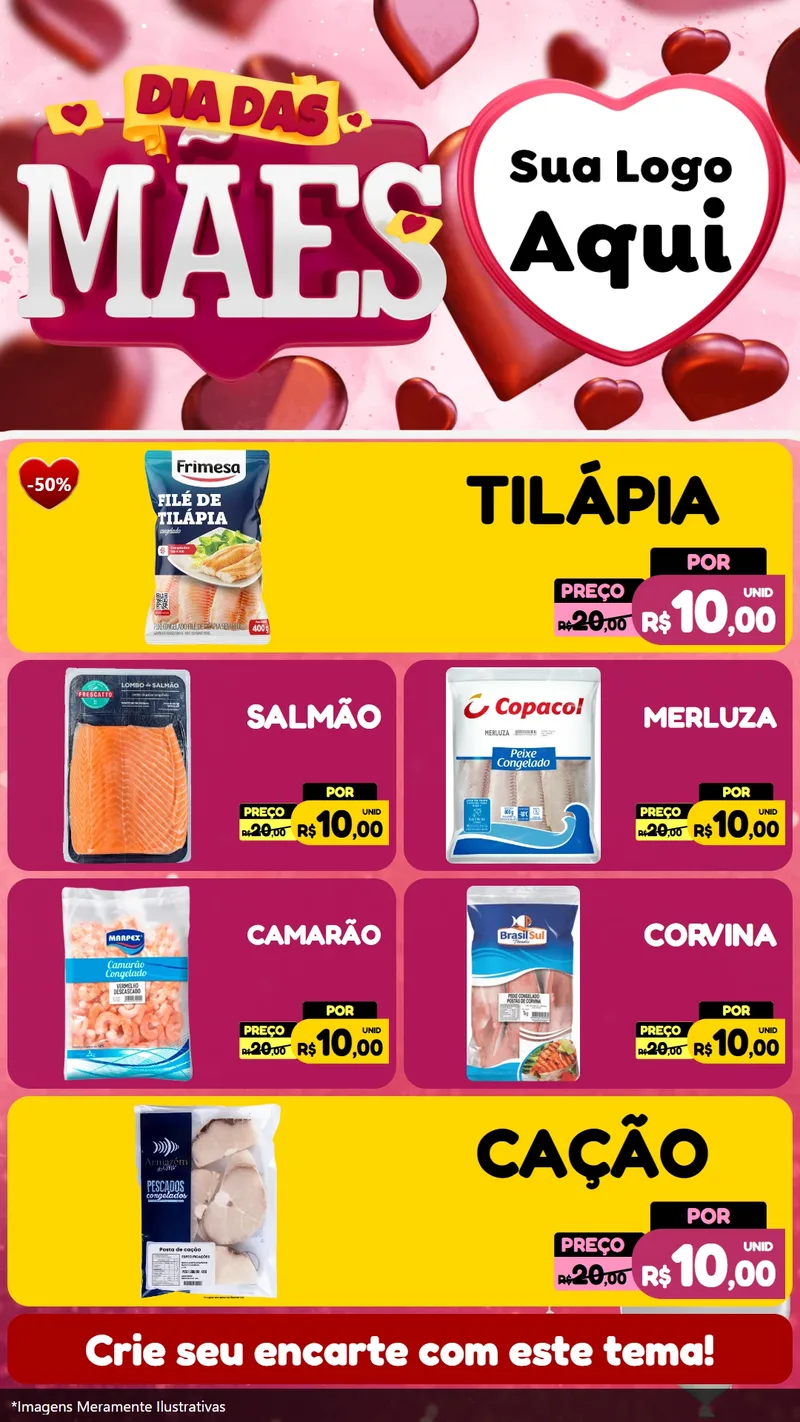 Modelo de TV para TV Vertical com o tema Dia Das Mães para Peixaria