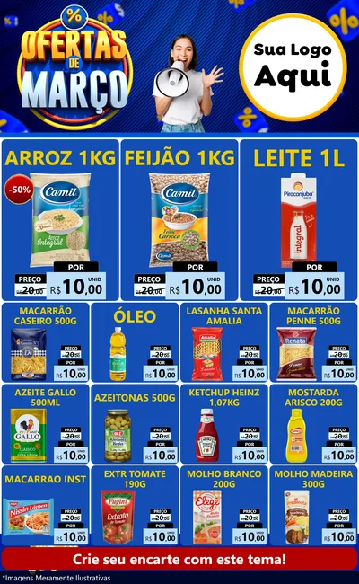 Modelo de Encarte para Encarte Grande com o tema Ofertas de Março para Supermercado