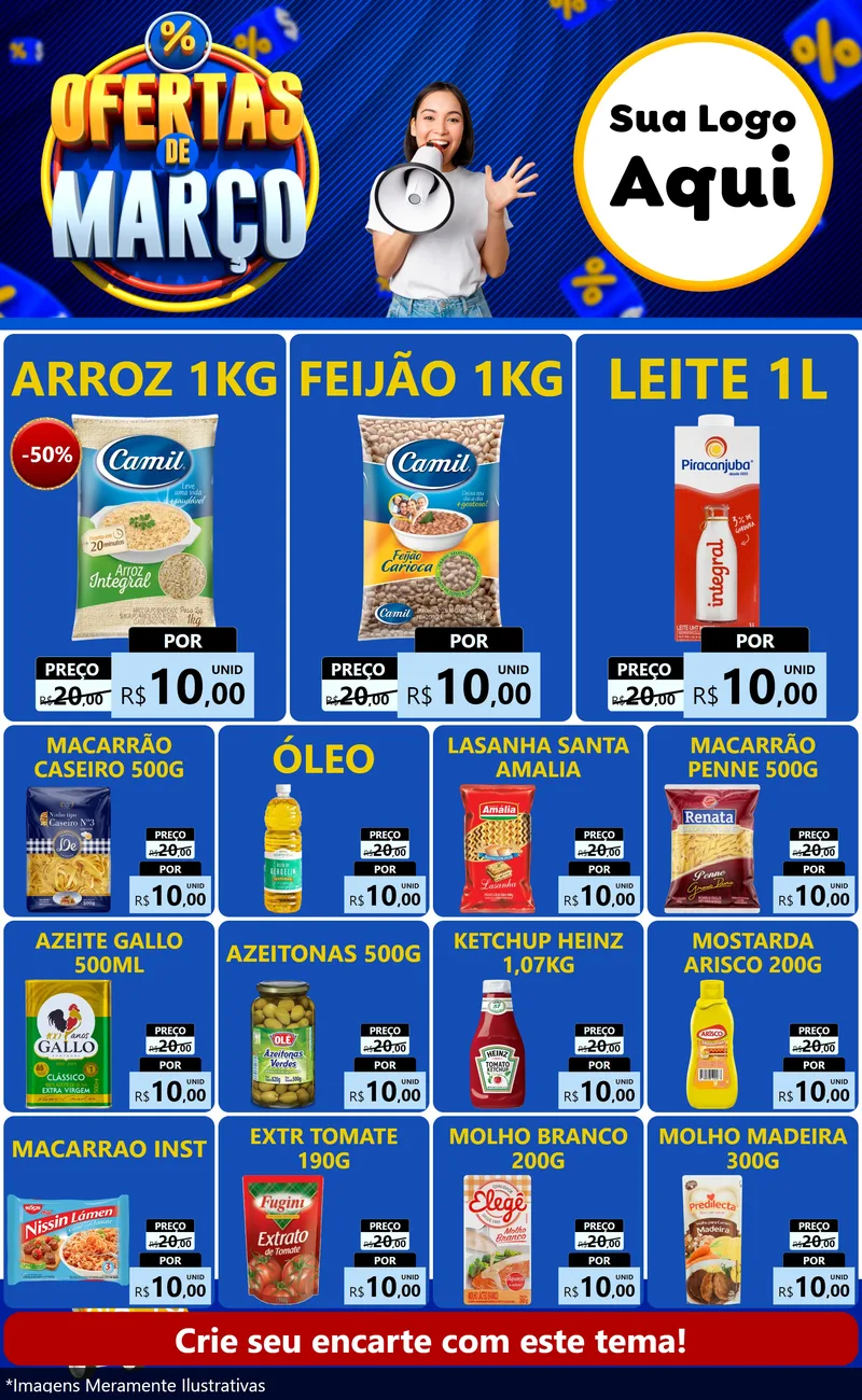 Modelo de Encarte para Encarte Grande com o tema Ofertas de Março para Supermercado