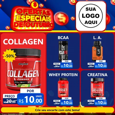 Modelo de Rede Social para Feed Facebook com o tema Ofertas Especiais de Outubro para Suplementos alimentares