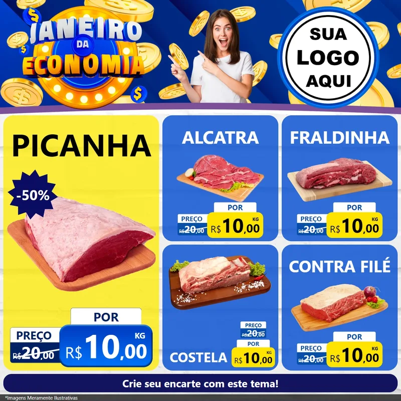 Modelo de Rede Social para Feed Facebook com o tema Janeiro da Economia para Açougue